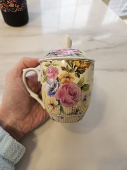 Antique Floral Teacup with Lid