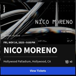 1 ticket Nico Moreno Hollywood Palladium 11/14