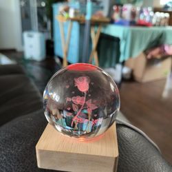 Crystal Ball With Etching I Love You Sitting On A Lighted Pedestal That Changes Colors