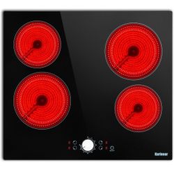24 Inch Electric Cooktop 4 Burners Stove Top, 220-240v Built-in Electric Ceramic Cooktop with Knob Control,9 Power Levels, Black Glass,No Plug
