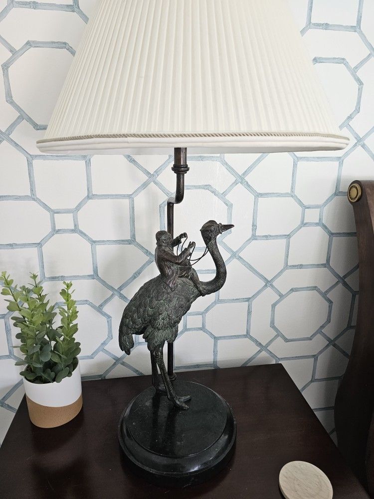 PAIR Maitland Smith Bronze Monkey And Ostrich Table LAMPS