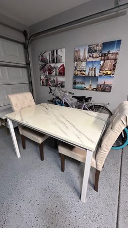 Table Faux Marble And Elegant Chairs