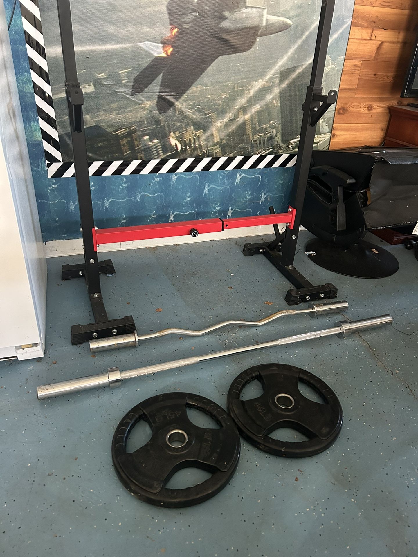 Bench Stand With Bar And Curl Bar