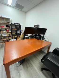 Wood Desk and Credenza Set