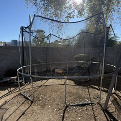 Trampoline and Basketball Hoop