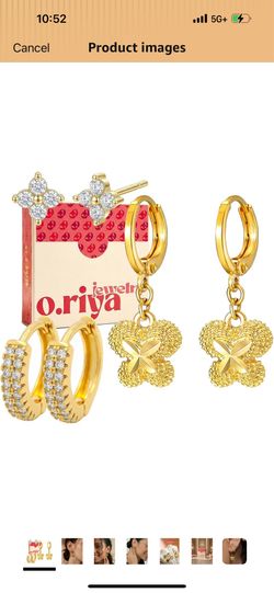 Brand new 14K Gold Plated Hypoallergenic Earrings for Women - 3 Pairs Huggie Small Hoops & Dainty Stud Earrings Set, Stackable Cartilage Earrings for 