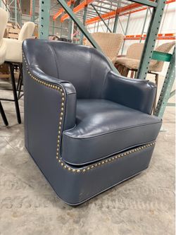 Set of 2,Navy/360°C Tyler Midnight Faux Leather Swivel Arm Chair with Nailhead Trim