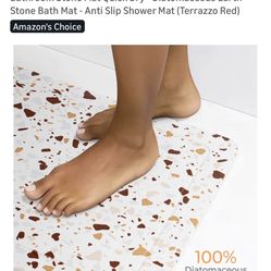 Bathroom Stone Mat Quick Dry - Diatomaceous Earth Stone Bath Mat - Anti Slip Shower Mat (Terrazzo Red)