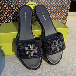 Tory Burch Everly Slide  Royal Suede Black/ Silver