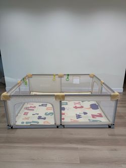 Cozibb Baby Playpen with Mat, 71" × 59" Extra Large Playpen for Toddler, Play Yard, Baby Fence Play & Sleep Area for Indoor & Outdoor