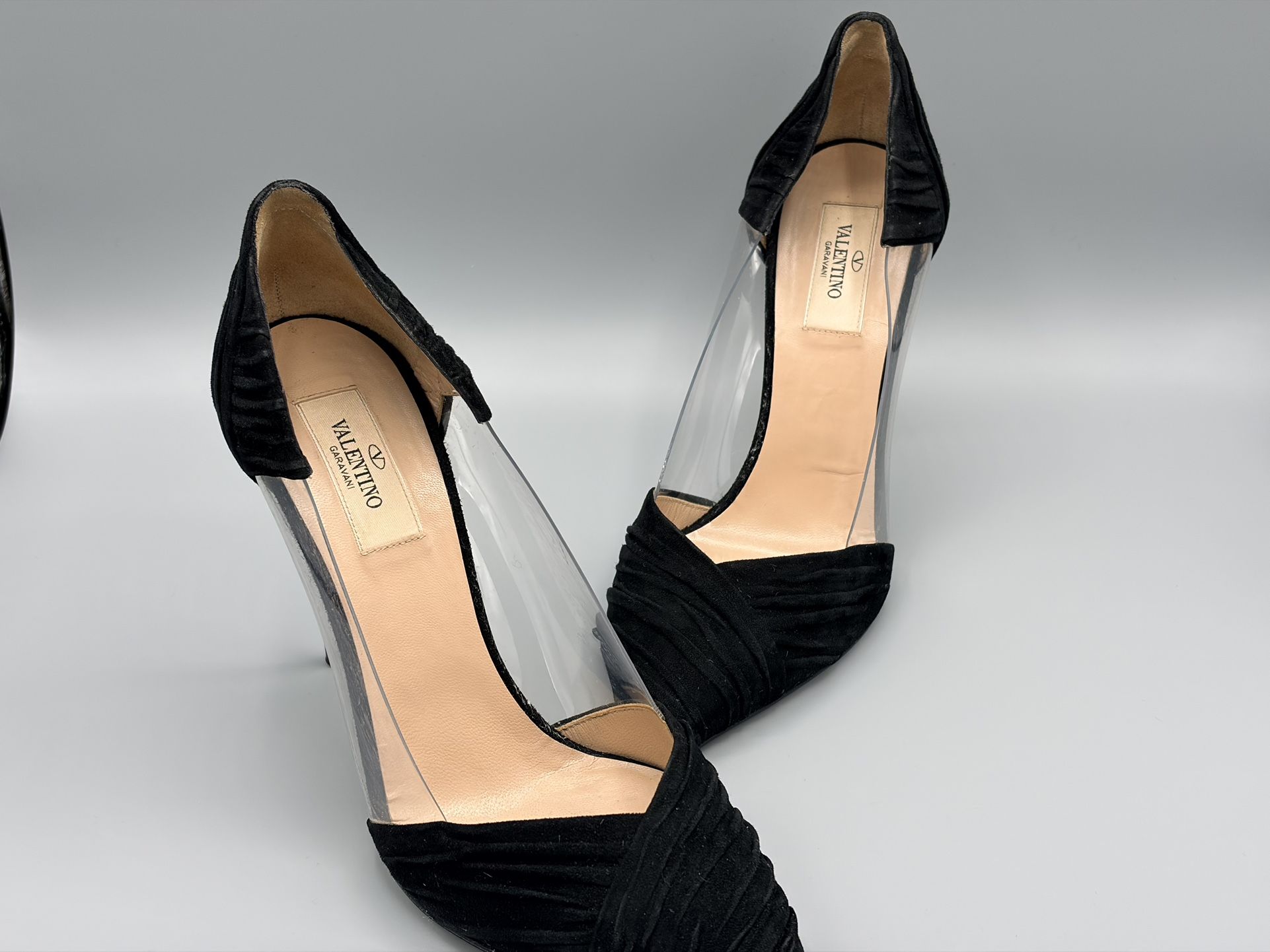 Valentino Garavani Black Suede B Drape Rushed Designer Pointed