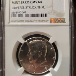 1967 Kennedy MS64 Strike Thru Mint Error 