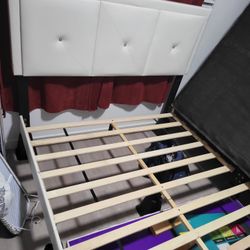 Modern White Platform Bed Frame with Headboard + Mattress (Queen Size)