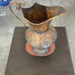 Antique Brass/copper pitcher Mid Century 14”