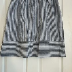 J Crew Blue White Striped Linen Blend Elastic Waist Skirt W/Pockets XL NWT