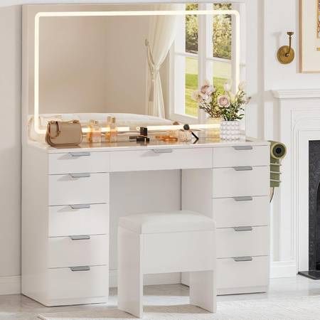 Brand New Glass Top Makeup Vanity with LED Mirror