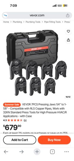 7PCS Pressing Jaws 1/4" to 1-1/8" - Compatible with RLS Copper Pipes, Work with 32KN Standard Press Tools for High Pressure HVAC/R Applications - with