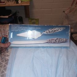 Silver Plated Insert Cake Server And Knive Set