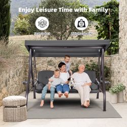 Porch Swing with Stand and Adjustable Canopy