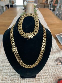 14mm Cuban Link Set Bracelet Gold Plated