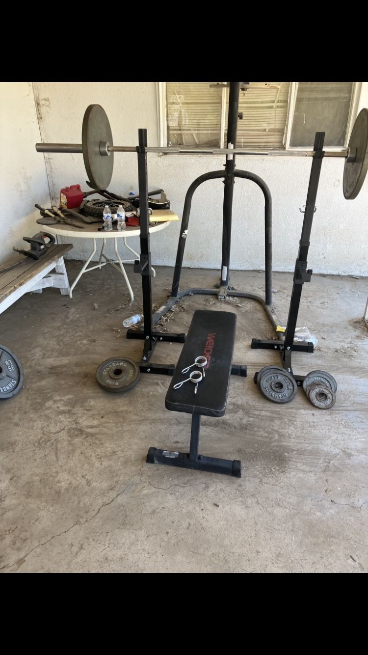 Bench Press And Olympic Bar + Weight Set