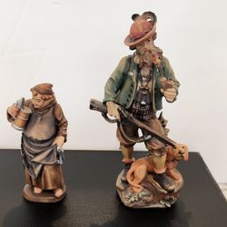 Karl Fuhrler Hunter & Monk Carved Wood Statues