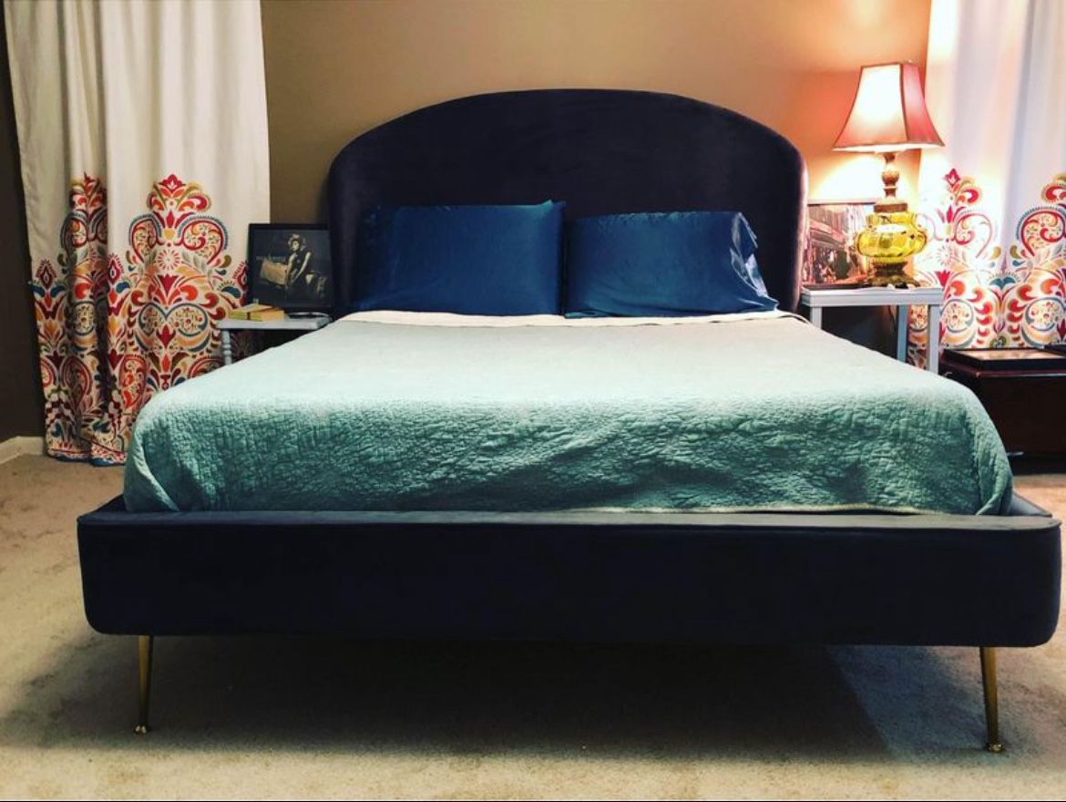 Queen Grey Velvet Bed