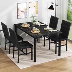 K320 $155  Dining Table Set for 4,Faux Marble Kitchen Table and Chairs Set of 4, Modern Dining Room Table Set for 4,Dinner Table with 4 Leather Chairs