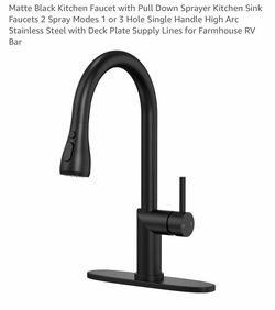 Matte Black Kitchen Faucet with Pull Down Sprayer Kitchen Sink Faucets 2 Spray Modes 1 or 3 Hole Single Handle High Arc Stainless Steel with Deck Plat