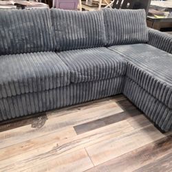 Brand New Grey Fur Like Corduroy Sectional Sofa Couch (New In Box) 
