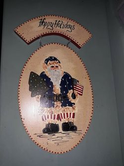 Very cute handpainted patriotic santa plaque
