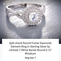 Split shank Round Frame Swarovski Element Ring in Sterling Silver