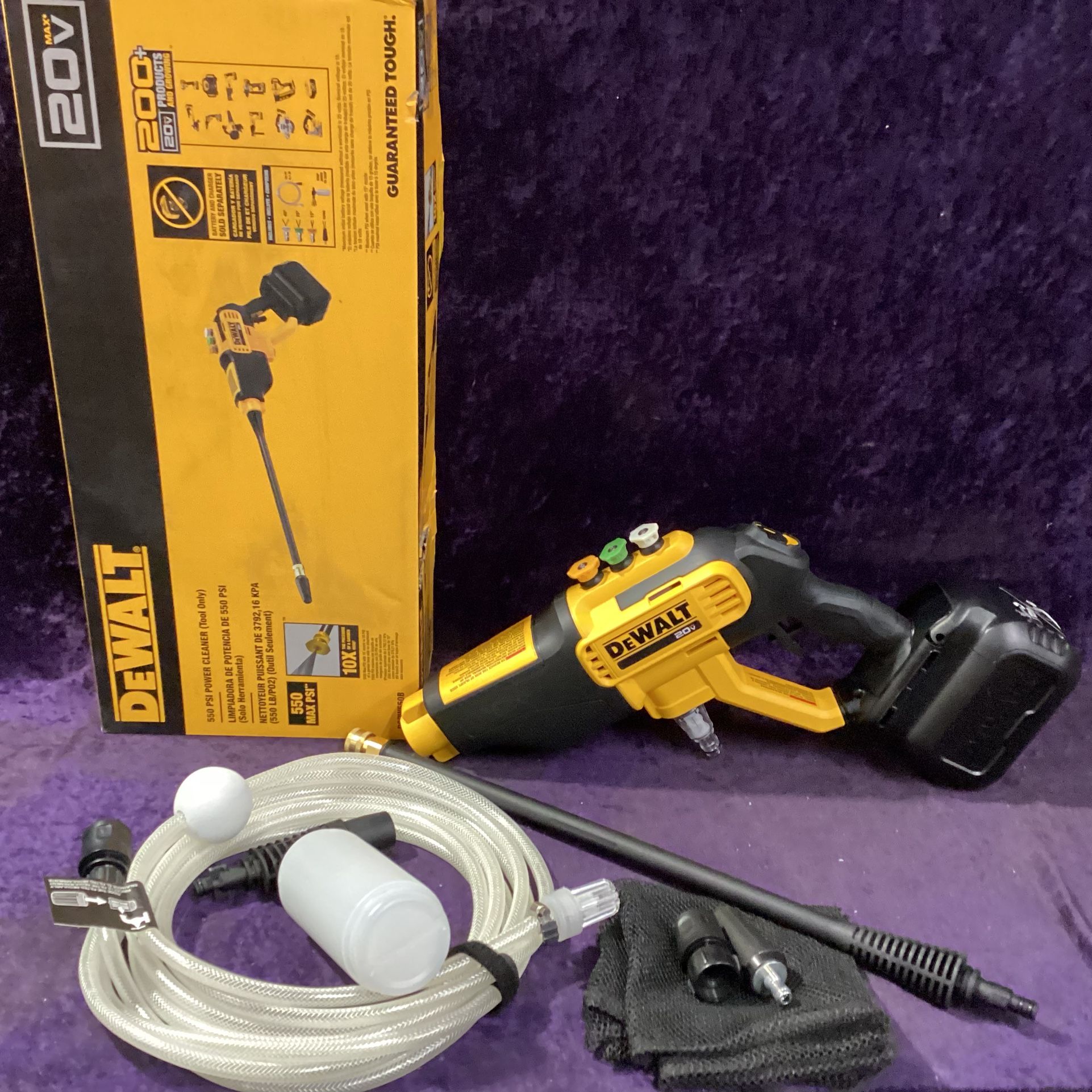 🧰🛠DEWALT 20V MAX 550PSI/1.0GPM Cold Water Cordless Power Cleaner w/4 Nozzles-NEW!(Tool Only)-$90!🧰🛠