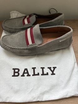 New Bally Grey Suede Women’s Loafers with Stripe Detail