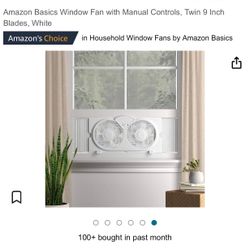 Amazon Basics Window Fan with Manual Controls, Twin 9 Inch Blades, White