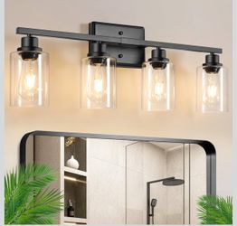 Ascher Bathroom Light Fixtures, 4-Light Vanity Lights with Clear Glass Shade, Modern Black
