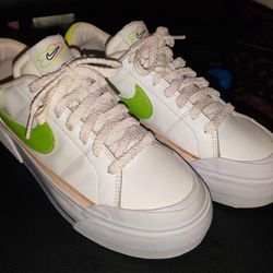  Nike Womens Court Legacy Lift White/ Action Green-pear/ pink Sneaker Size 6