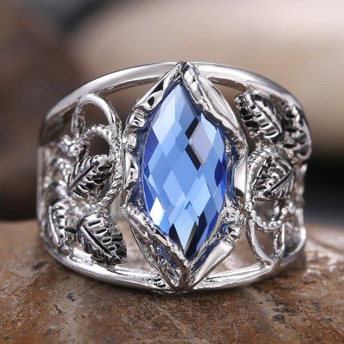 "Double Layer Blue Marquis Carved Zircon Vintage Rings for Women, PD010
 
