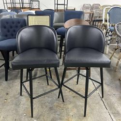 Watson & Whitely Counter Height Bar Stools Set of 2, 360° Swivel Upholstered Barstools Black