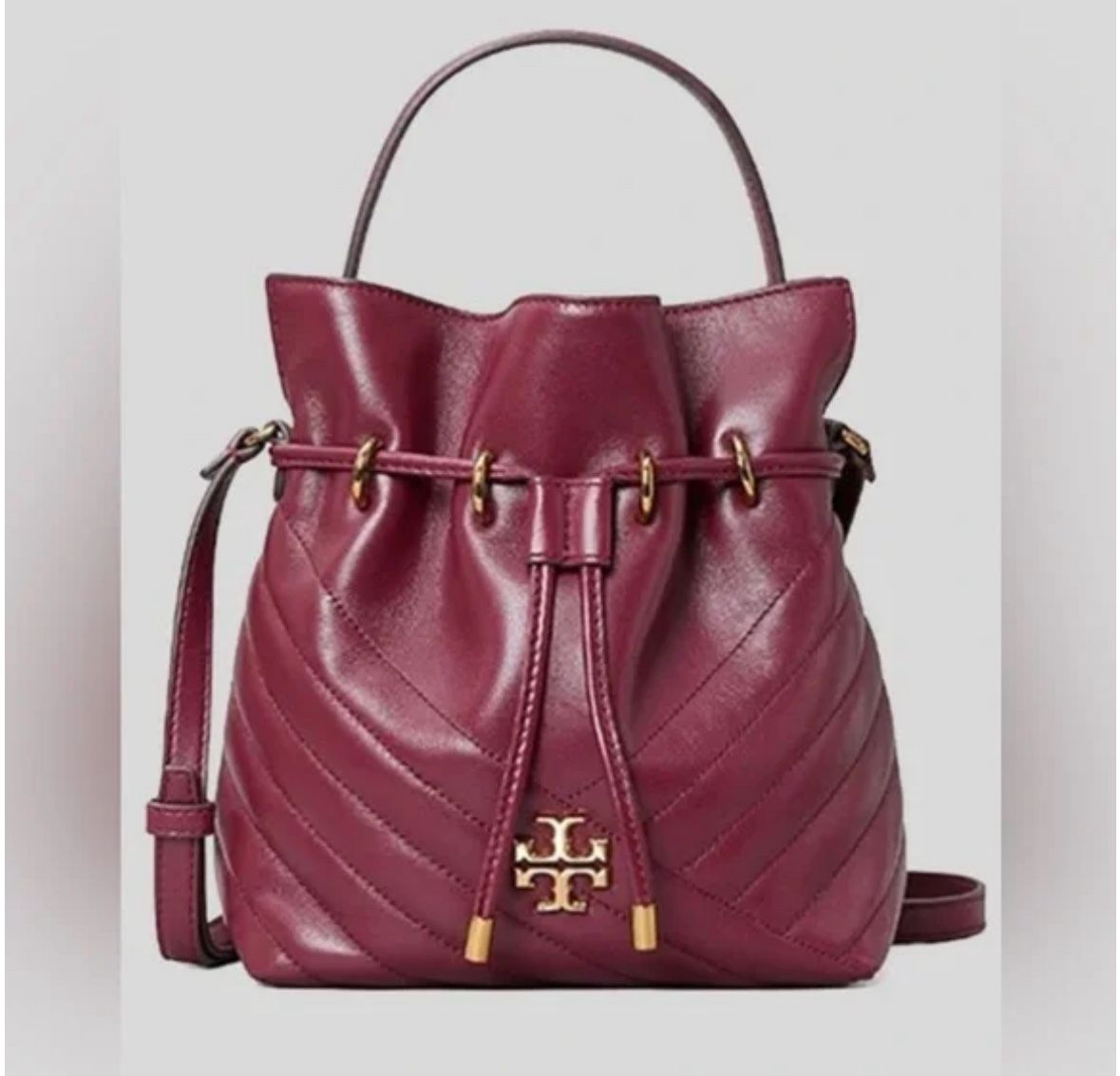 Tory Burch Burgundy Kira Chevron Mini Bucket Bag