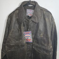 Vintage Swingster Mens XL "The Squadron" Brown Faux Leather Flight Bomber Jacket