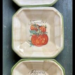 3 Ceramic Bowl/plates Quality! Pictured with carrots,Peppers and tomatoes vegetables.