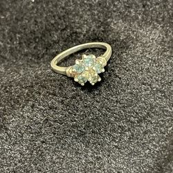 Sliver Aquamarine Flower Ring 
