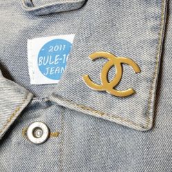 Gold YSL Pin Brooch 1.75”