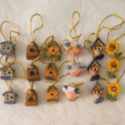 Spring EASTER Tree Ornaments, 18 Pcs. 1 Set $8, 2 Sets $15. Birds, Flowers, Birdhouse, Bee Hive. East, west, north