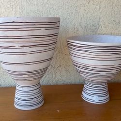 Set of Modern Decorative Pedestal Planters / Vases (Matching Pair)