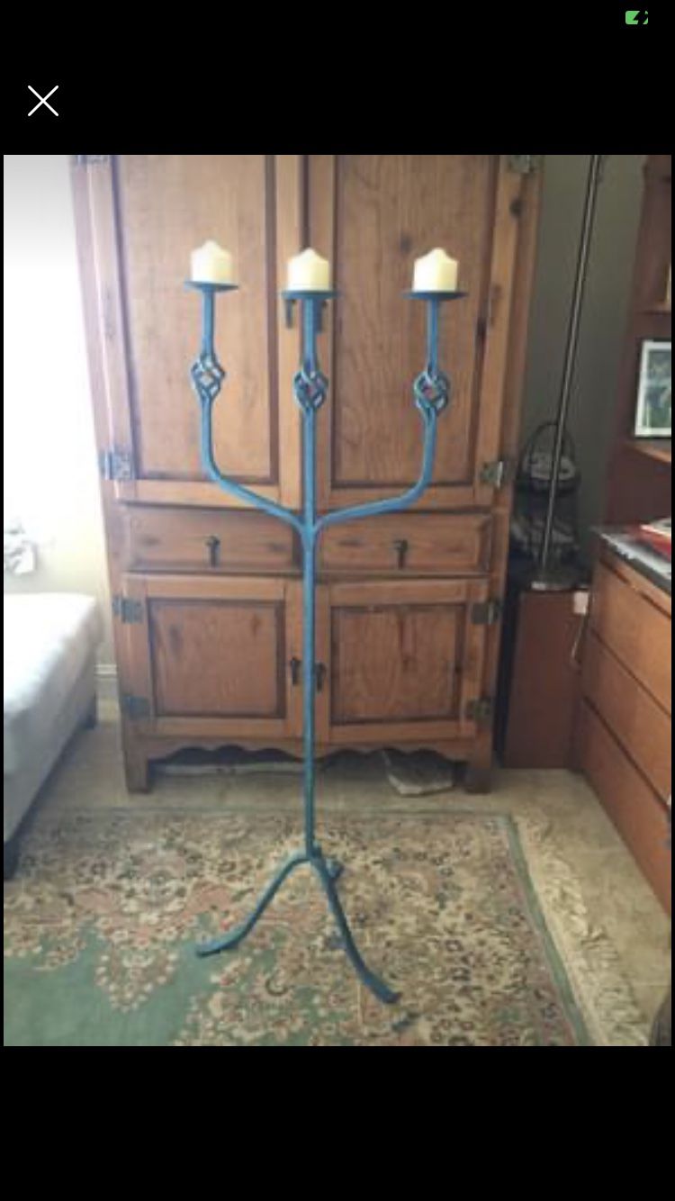 Wrought iron blue candelabra with 3 candles singer island