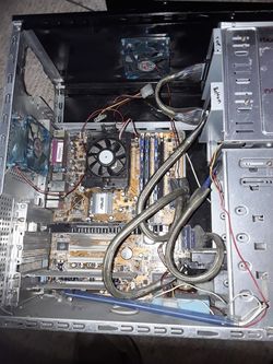 Computer parts, two dvd drives, one is a plexor the other a pioneer. Has ram in it but not sure how much. Geforce video card.
