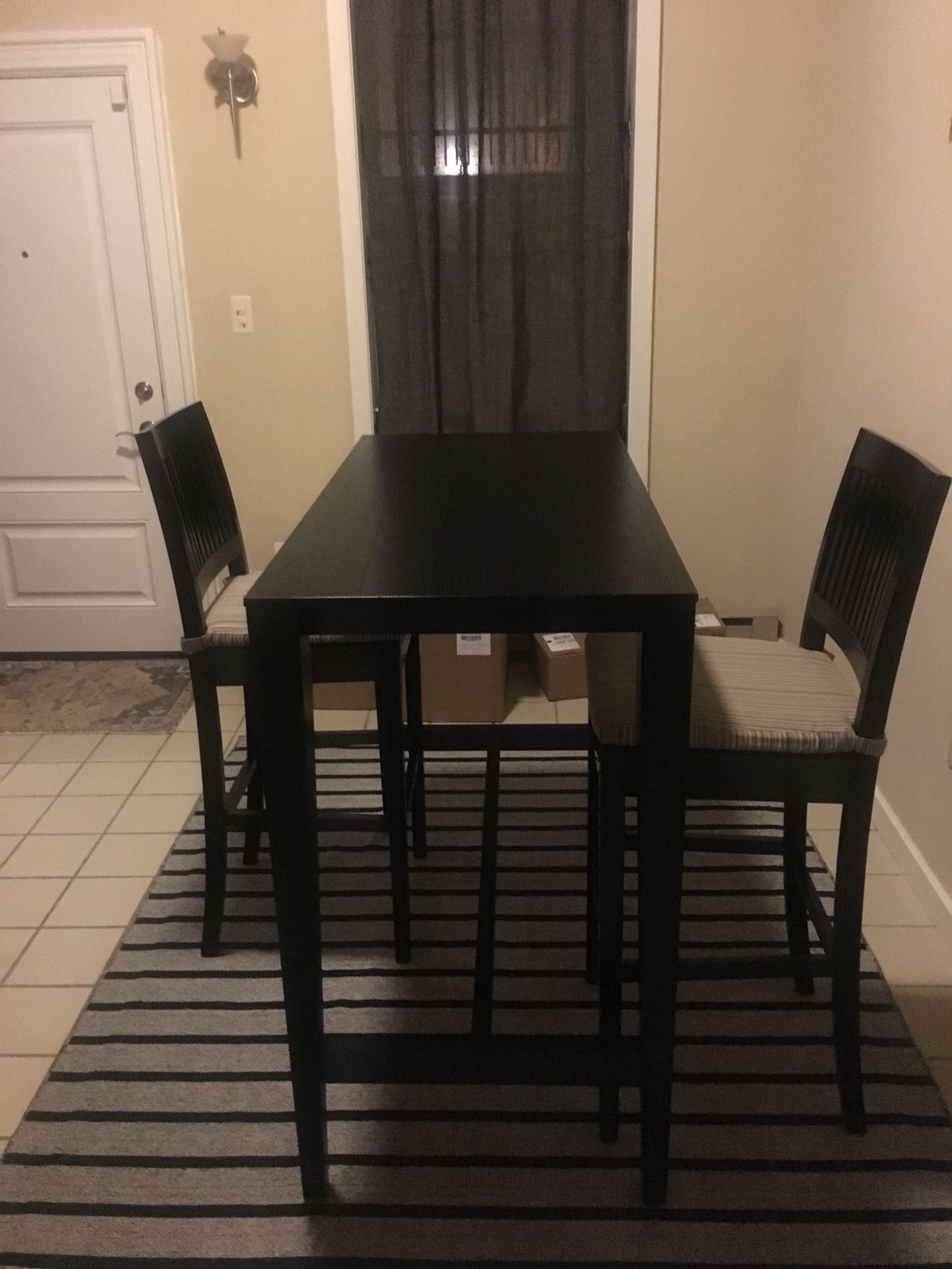 Crate and Barrel bar table with 2 chairs