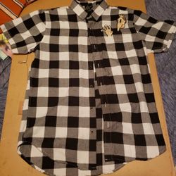 Beetlejuice Adam Maitland Shirt Black White Plaid Woven Button Up Men's Small